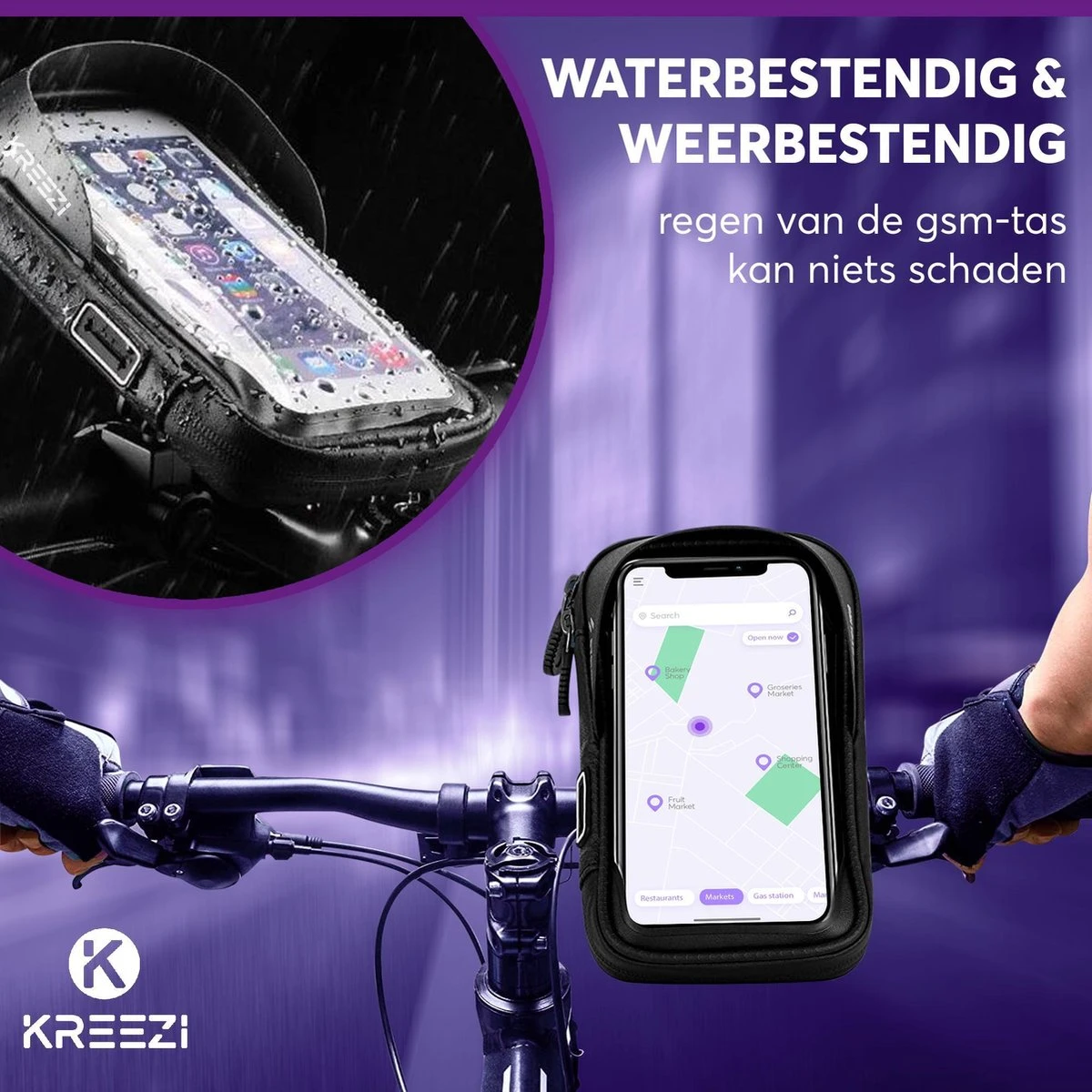 Kreezi Z3 Mobiele Telefoonhouder Fiets Waterdicht - Zwart - Ook Geschikt Voor Scooter & Motor - Fietshouder - GSM Houder - Afbeelding 2