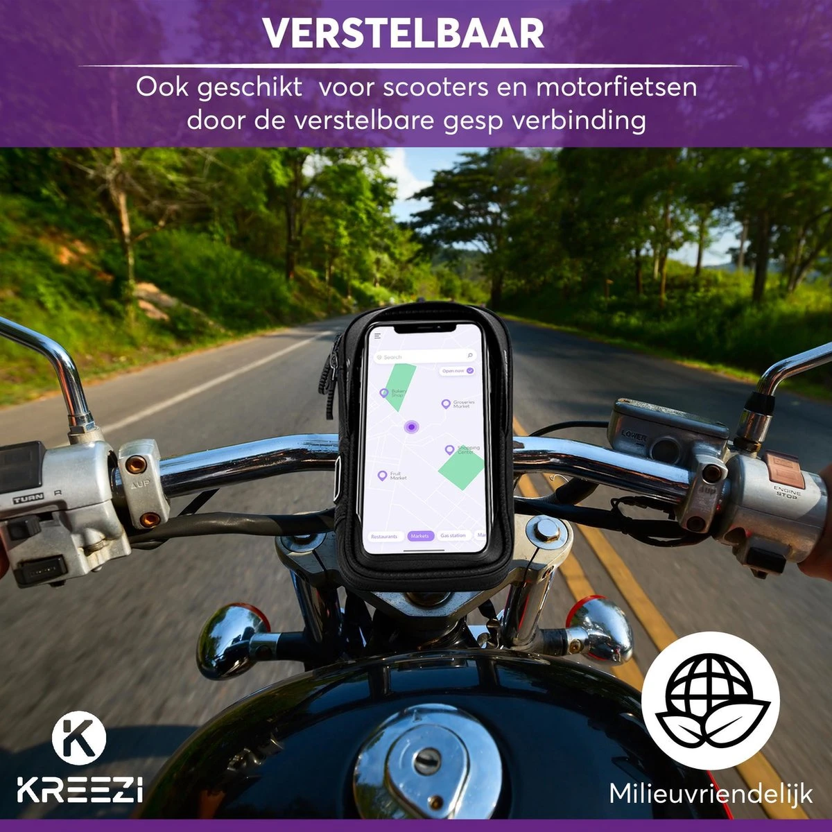 Kreezi Z3 Mobiele Telefoonhouder Fiets Waterdicht - Zwart - Ook Geschikt Voor Scooter & Motor - Fietshouder - GSM Houder - Afbeelding 8