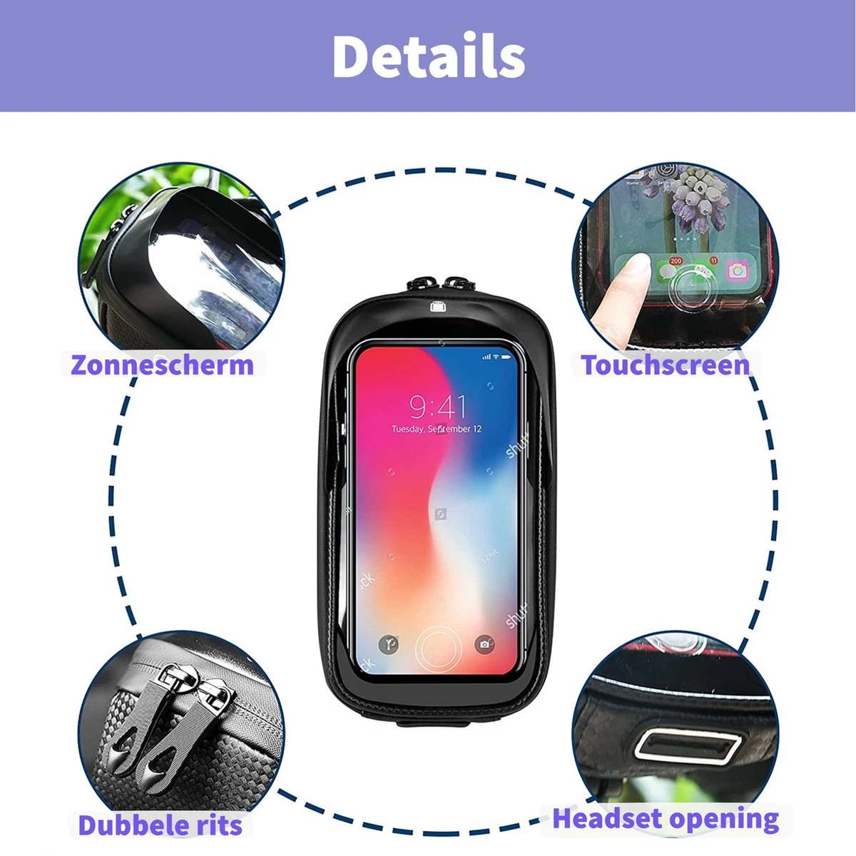 Fiets Telefoonhouder - Gsm Houder Fiets - Accessoires - Waterdicht - Universeel- Phone Holder Bike - Zilver/Zwart - Afbeelding 5