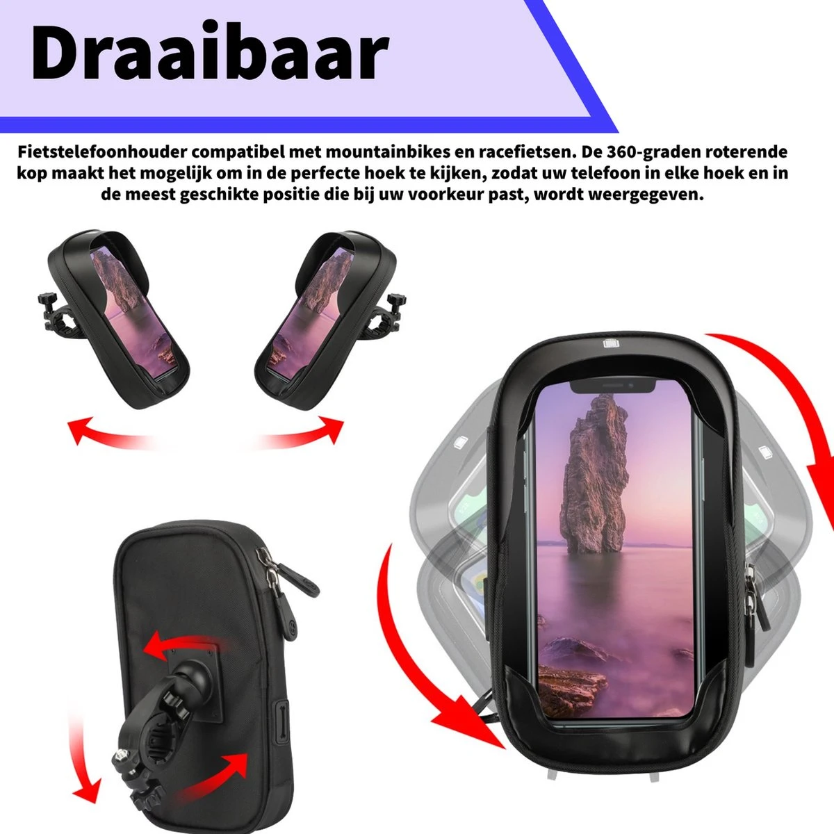 Universele Telefoonhouder PHR-BH1 Voor Motor, Fiets En Scooter - Waterdicht - Opbergvak - Fietstas - GSM Houder Voor Apple, Samsung, Huawei, Xiaomi T/m 7 Inch - Afbeelding 6