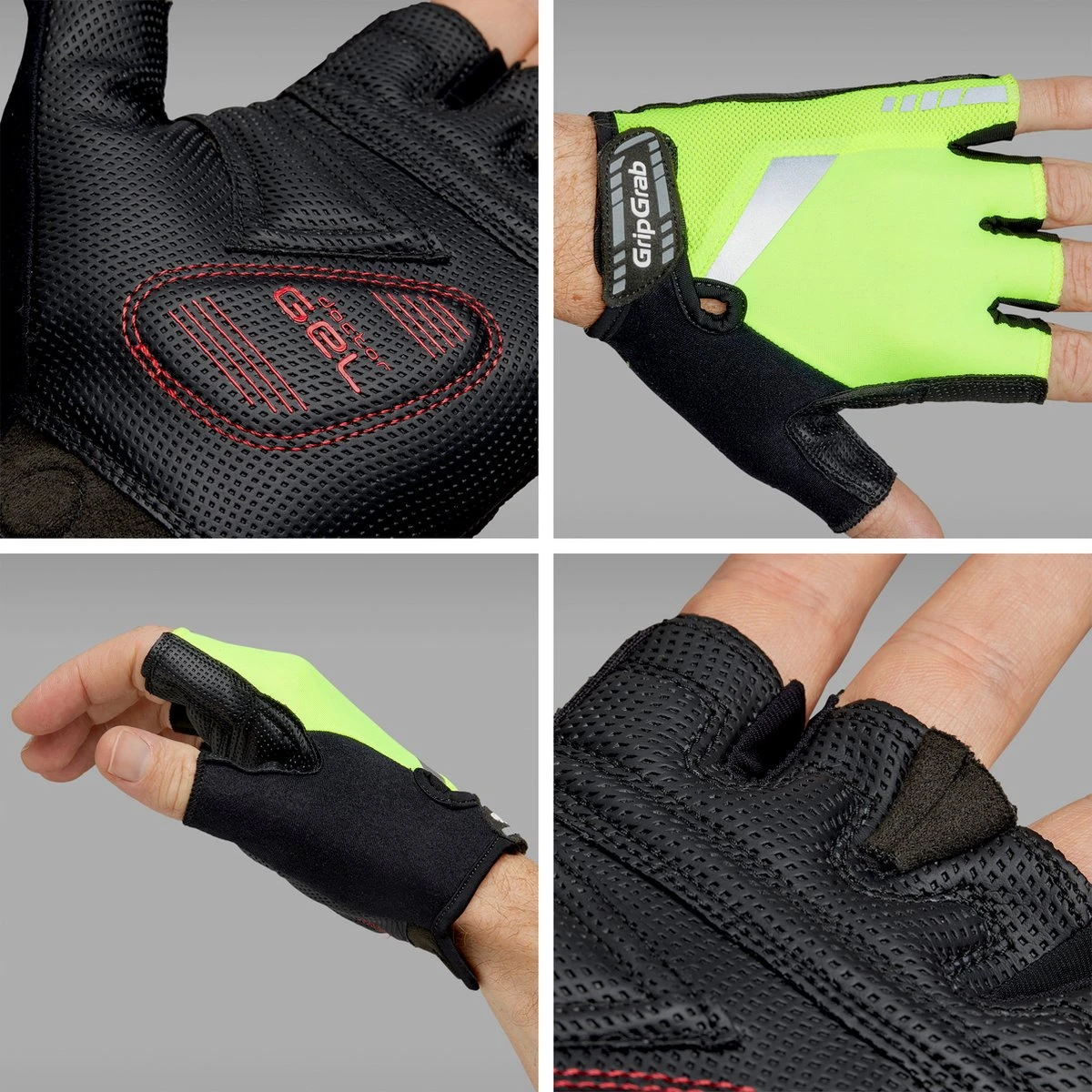 GripGrab - ProGel Padded Korte Vinger Zomer Fietshandschoenen - Geel Hi-Vis - Unisex - Maat L - Afbeelding 2
