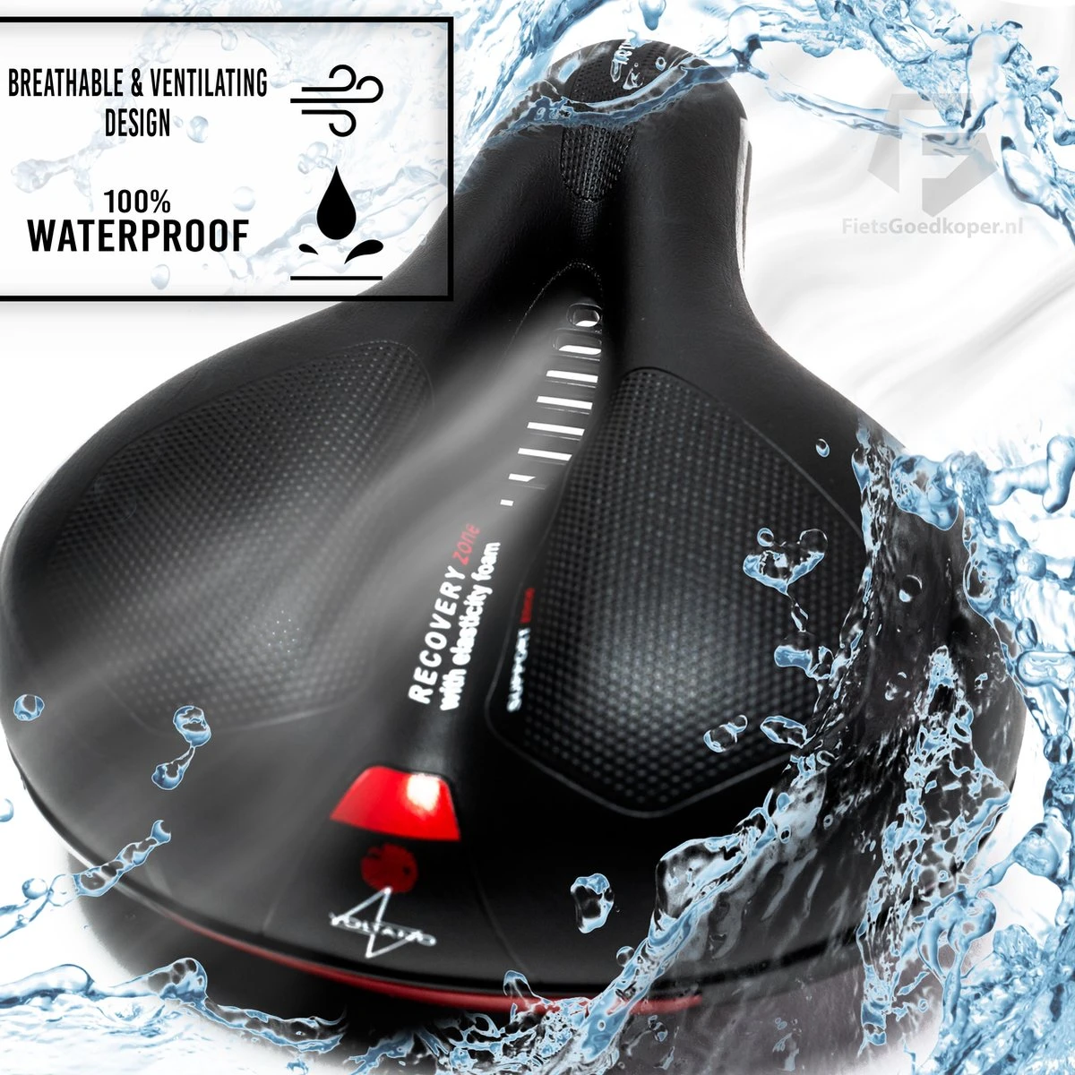 Voltano Fietszadel Met Gelpads - Zwart/Rood - Uitsparing - Zadelvering - Unisex - Incl. Gratis Zadelstrop - Afbeelding 5