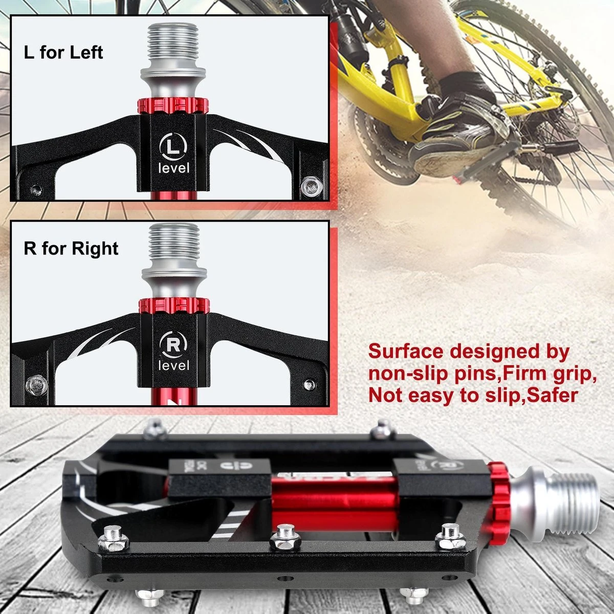 Zacro Mountainbike Pedalen - Aluminium Antislip Duurzame Fietspedalen - Ultrasterk Kleurrijk - CNC Gefreesd 3 Lager Anodiserende Fietspedalen - Voor BMX/MTB Racefiets 9/16" - Afbeelding 3