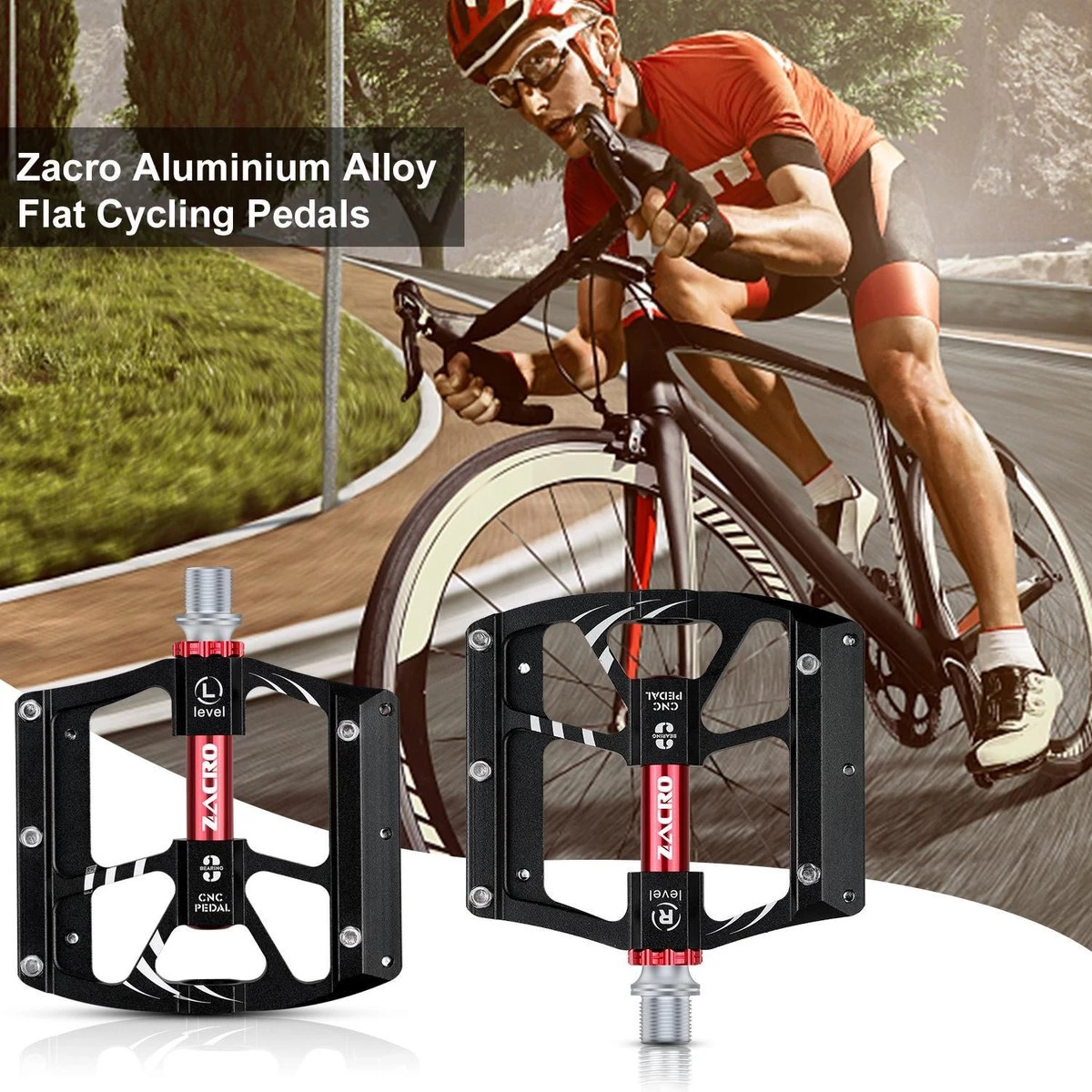 Zacro Mountainbike Pedalen - Aluminium Antislip Duurzame Fietspedalen - Ultrasterk Kleurrijk - CNC Gefreesd 3 Lager Anodiserende Fietspedalen - Voor BMX/MTB Racefiets 9/16" - Afbeelding 5