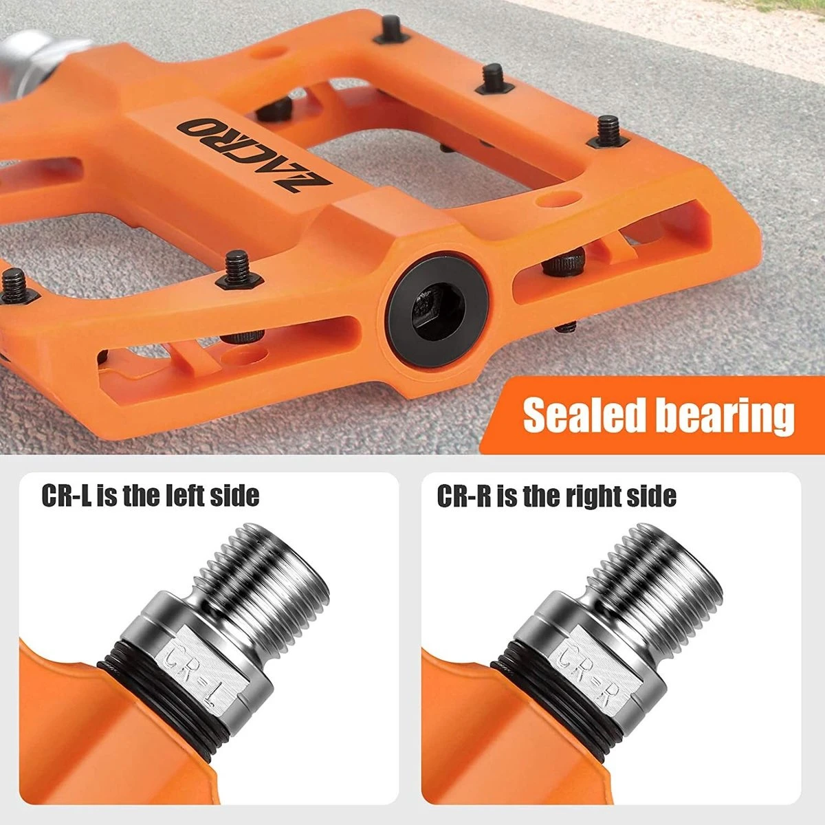 Zacro Fietspedalen - Nylon Antislip Mountainbike Pedalen - Platformpedalen - 9/16 - 2 Lagers - Antislip Waterdicht Anti Stof - Oranje - Afbeelding 3