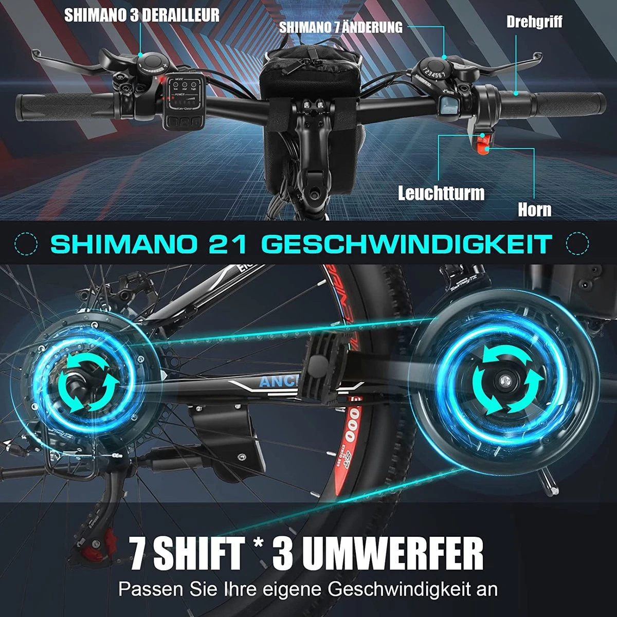 Myatu E-Bike 26-inch E-bike Voor Vrouwen En Mannen, Mountainbike Elektrische Fiets Met 36V 10.4AH Accu En Shimano 21 Versnellingen, 21 Versnellingen, Derailleur, 250 W - Afbeelding 7