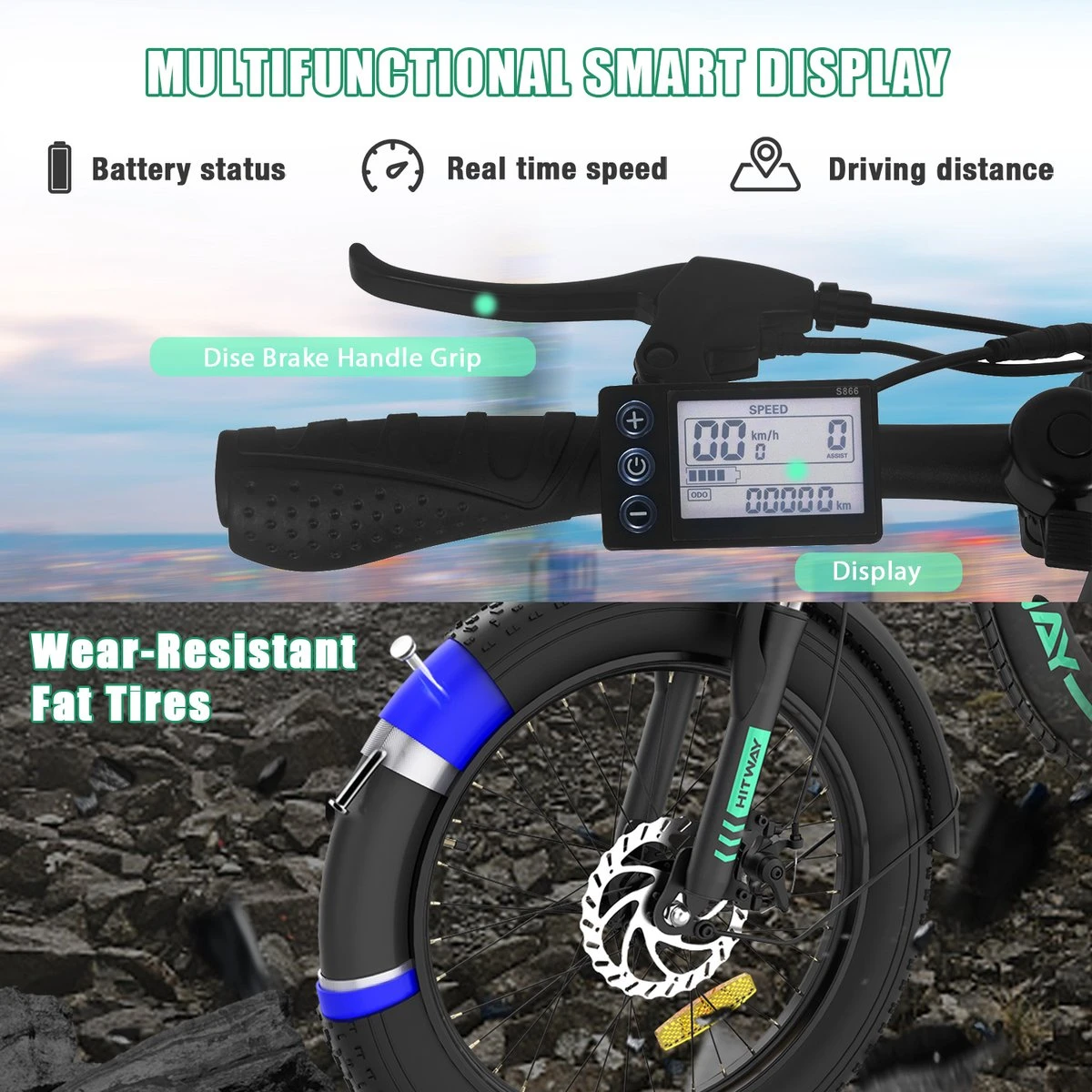 HITWAY Elektrische Fiets - E-Bike - 20 Inch Fatbike - 250 W- Shimano 7 Versnellingen - Afbeelding 4