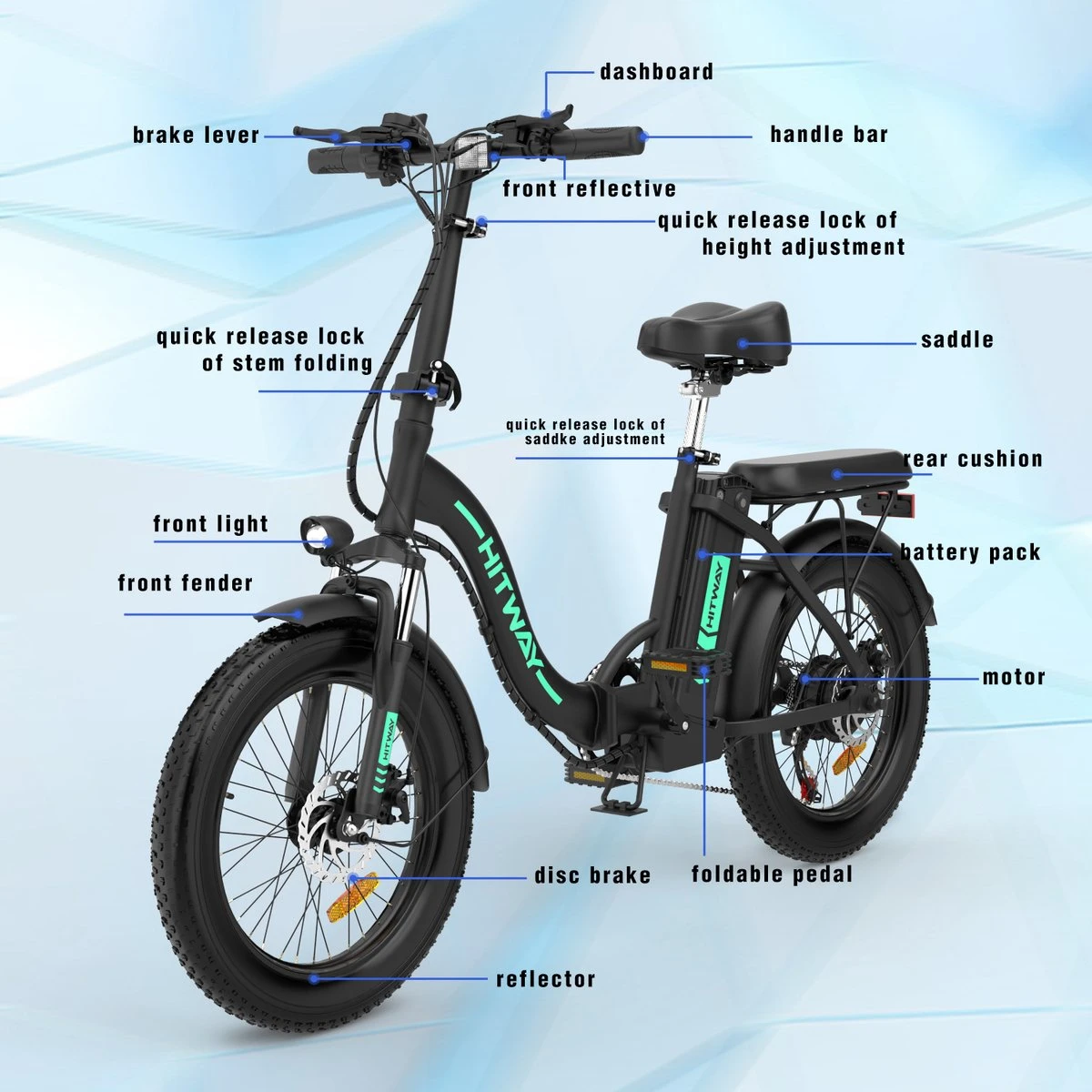 HITWAY Elektrische Fiets - E-Bike - 20 Inch Fatbike - 250 W- Shimano 7 Versnellingen - Afbeelding 5