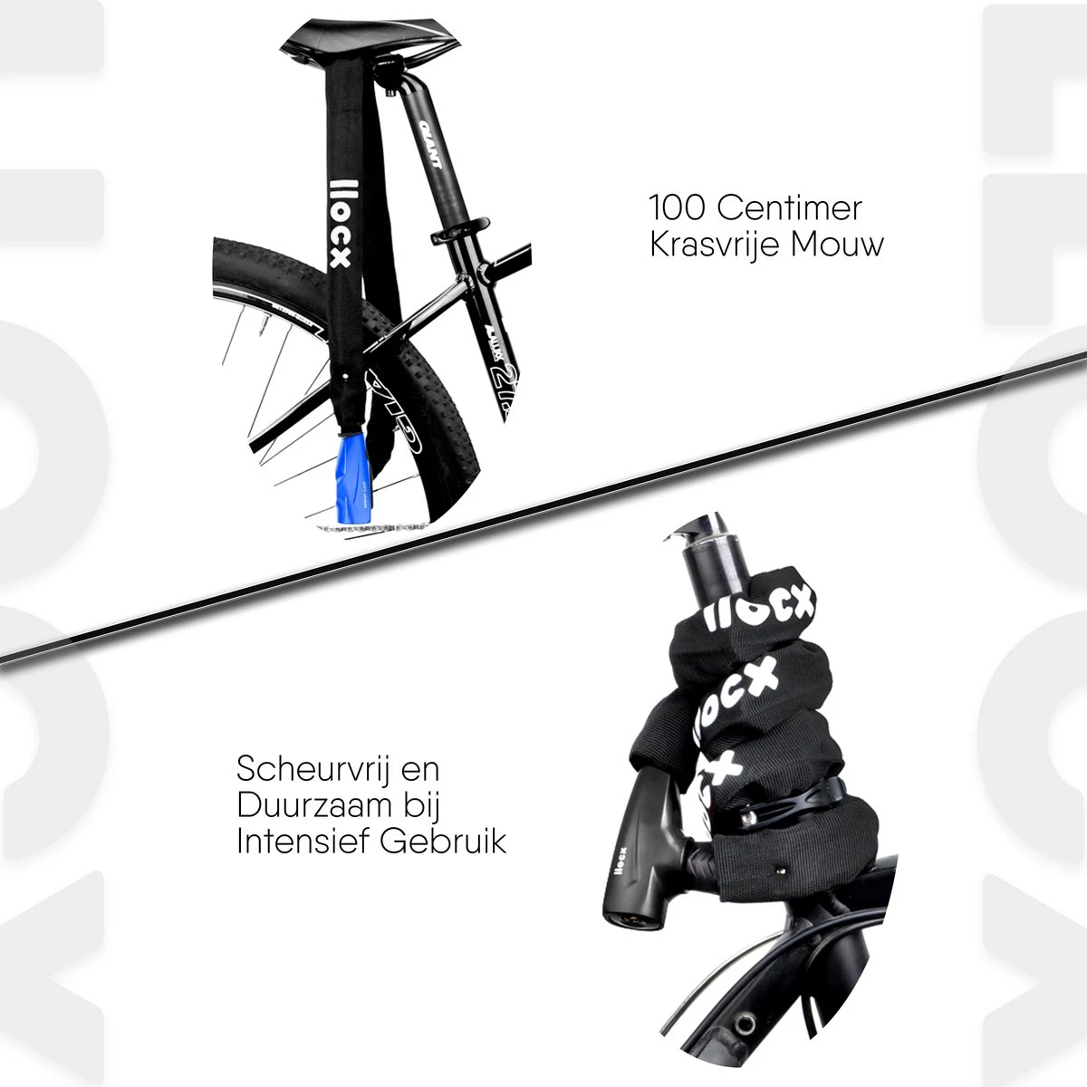 LLOCX Fiets Kettingslot Van 1 Meter + 2 Sleutels – 6mm Roestvrij Aluminium – Sluiten Zonder Sleutel – Insteekslot Met Blauwe Kliksluiting – Krasvrije & Scheurvrije Sleeve - Afbeelding 7