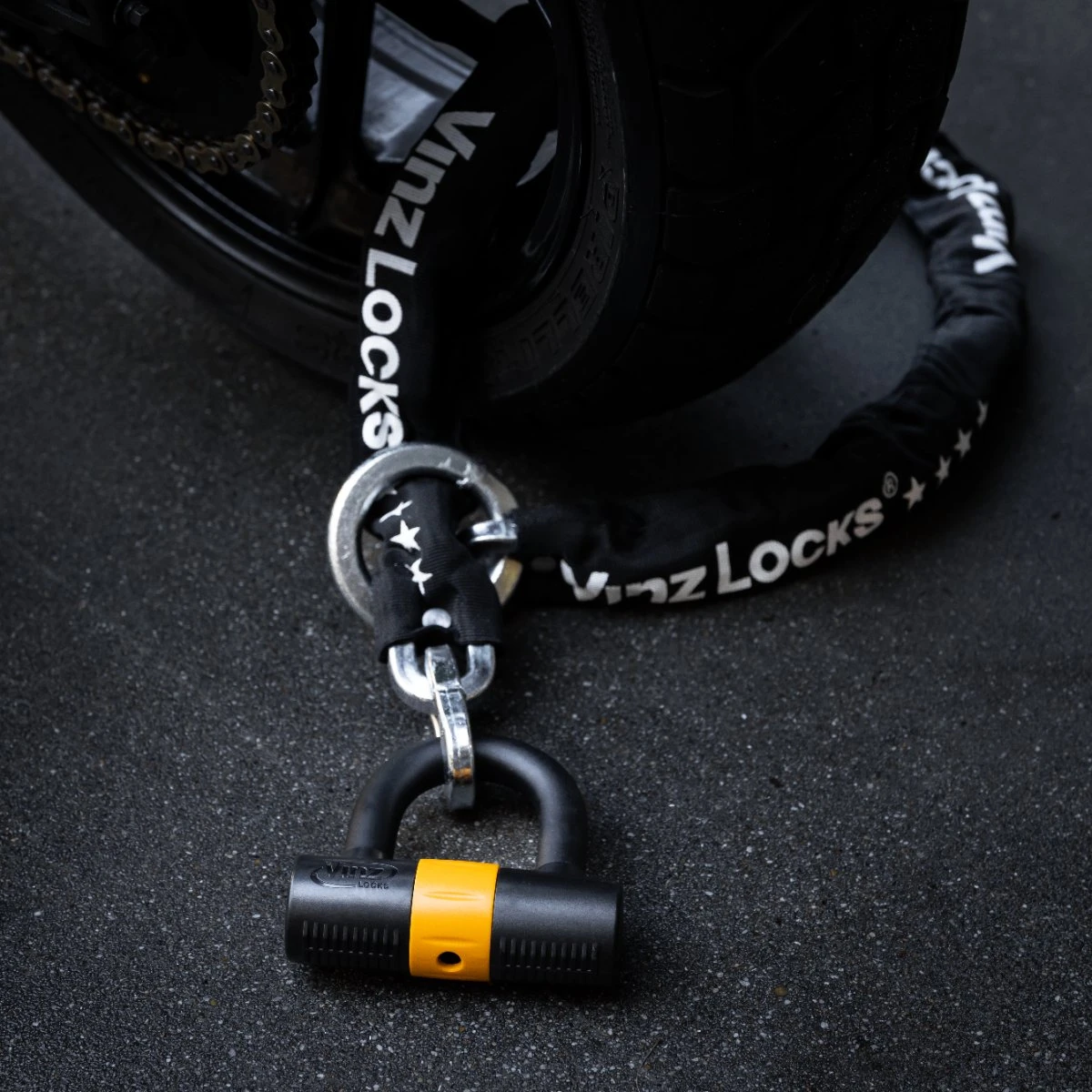 VINZ Trivor ART 4 Kettingslot - 120 Cm Motorslot Van Gehard Staal Met Ring / Scooterslot Met Hangslot / Schijfremslot - Afbeelding 5