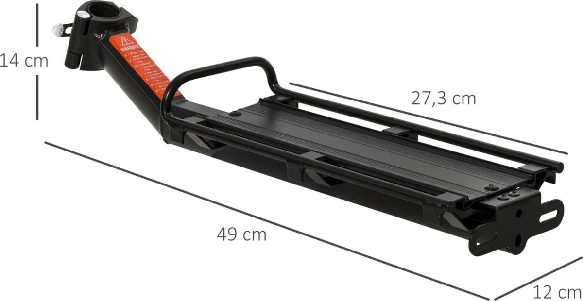 Merkloos Universele Fiets Bagagedrager - Voor Achterop Zadelpen Mountainbike/MTB/Racefiets - Achter Bagage Drager Rek - Met Quick Release Fietsframe Bevestiging - Bagagerek - Lichtgewicht Aluminium - Zwart - Afbeelding 3