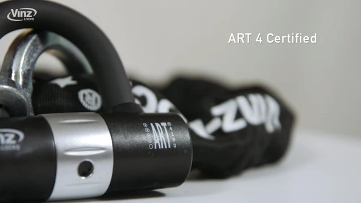 VINZ Trivor ART 4 Kettingslot - 120 Cm Motorslot Van Gehard Staal Met Ring / Scooterslot Met Hangslot / Schijfremslot - Afbeelding 8