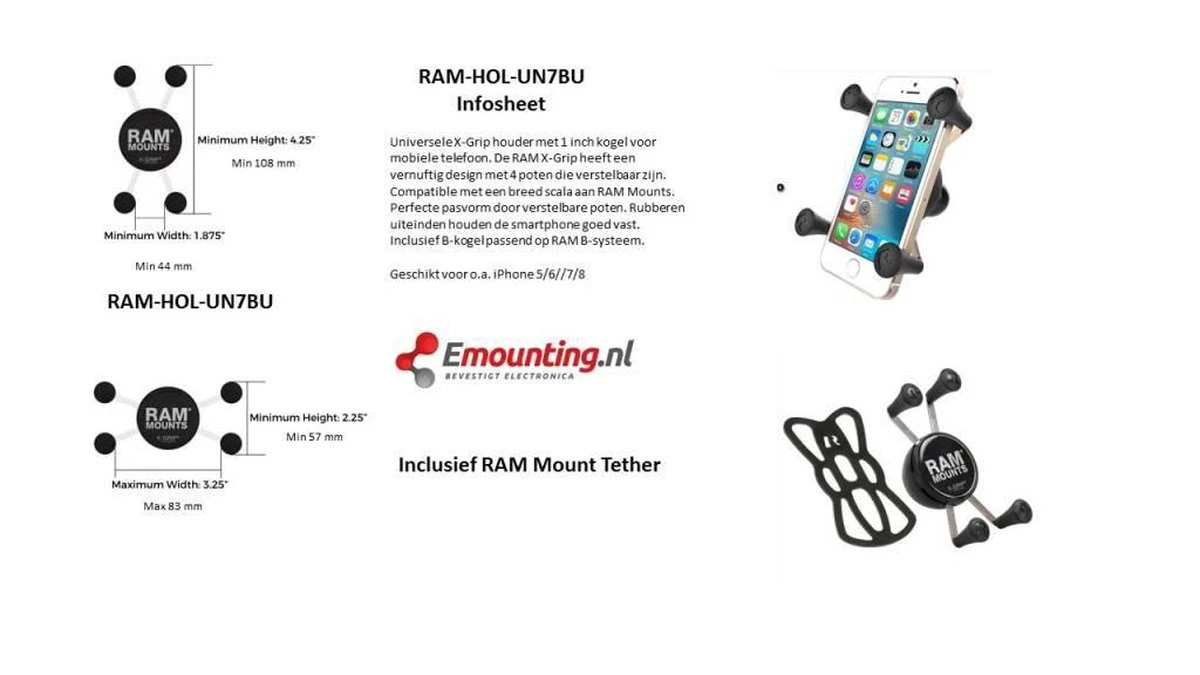 RAM Mount RAM-B-176-A-UN7U Houder Mobiele Telefoon/Smartphone Zwart Actieve Houder - Afbeelding 12