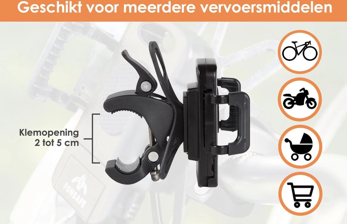 FONSAFE® Telefoonhouder Fiets - Universeel En Schokbestendig Voor GSM - Handsfree Bellen - 360° Draaibaar - Smartphone Houder Fiets - Iphone - Samsung - Huawei - Afbeelding 16