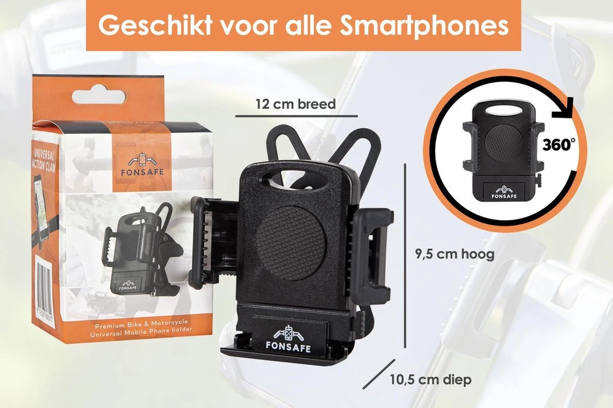 FONSAFE® Telefoonhouder Fiets - Universeel En Schokbestendig Voor GSM - Handsfree Bellen - 360° Draaibaar - Smartphone Houder Fiets - Iphone - Samsung - Huawei - Afbeelding 3
