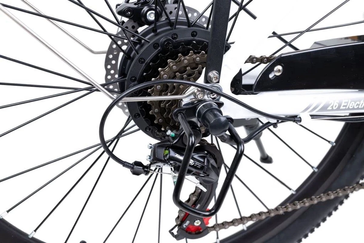 Myatu E-Bike Heren En Dames Lage Instap Met 45 Cm Aluminium Frame, 6 Versnellingen, 250 Wh Afneembare Lithium Batterij 40-80 Km Range, Trekking Ebike Met 1.95 X 26 Inch Wiel (Wit, Urban) - Afbeelding 2