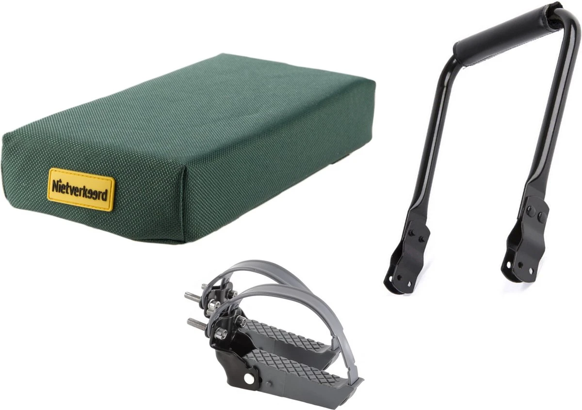 ROJO Rugsteun Bagagedrager + Fietskussen Bagagedrager Donkergroen + Voetsteunen (Universele Set)