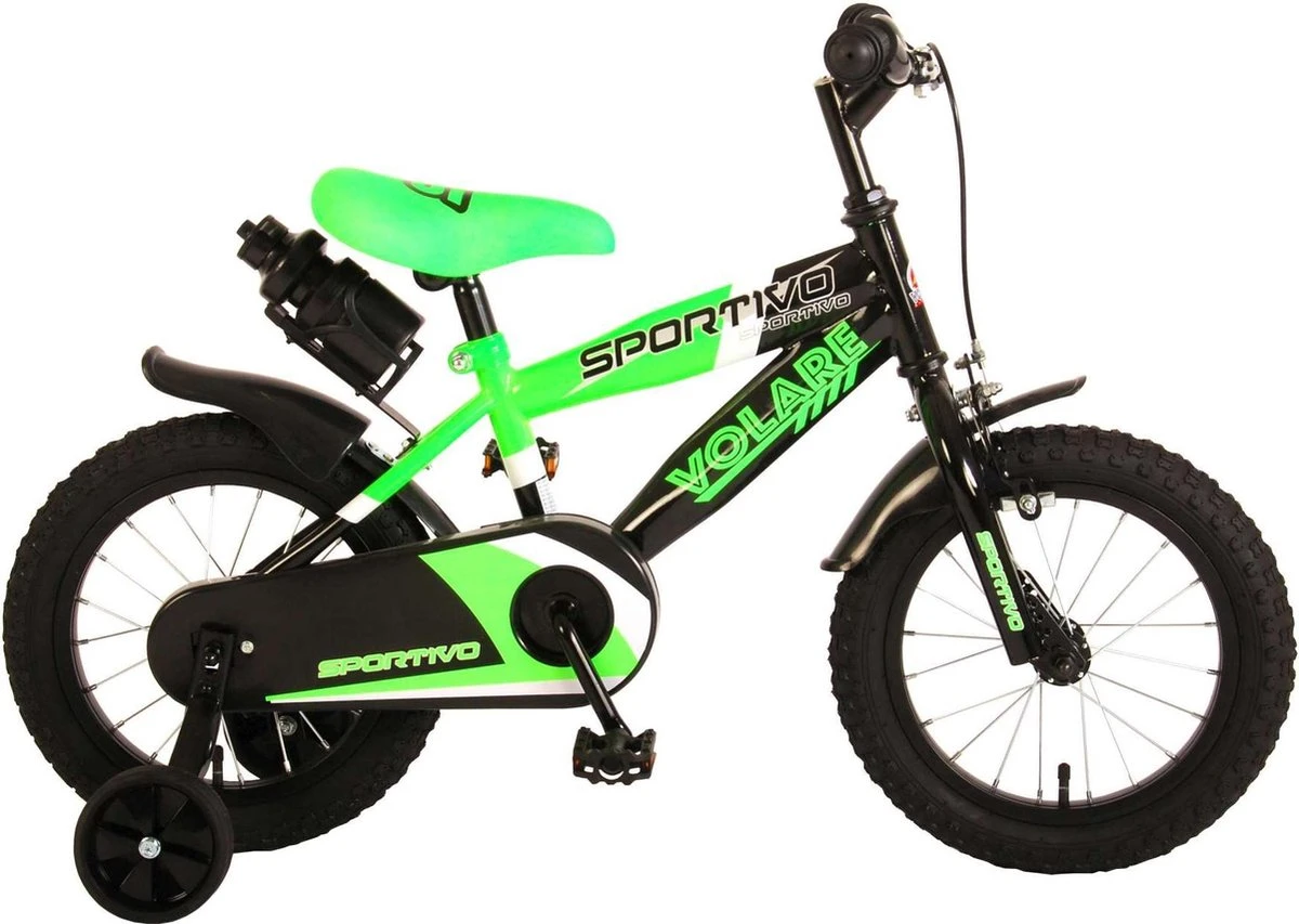 Volare Sportivo Kinderfiets - Jongens - 14 Inch - Neon Groen/Zwart - 95% Afgemonteerd
