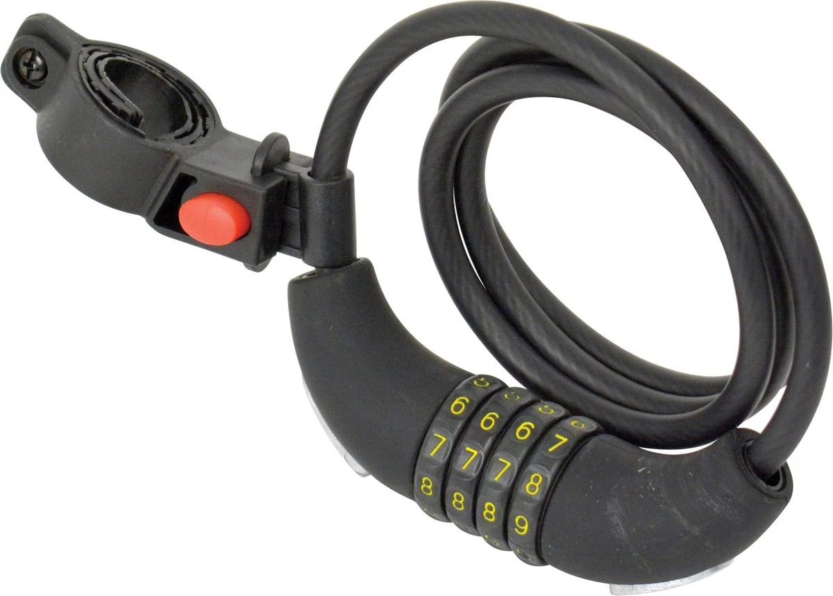 Dresco Kabelslot 120/8 Code - Spiraal/cijferslot - 120cm - Rond 8mm - Met Steun - Zwart - Afbeelding 2