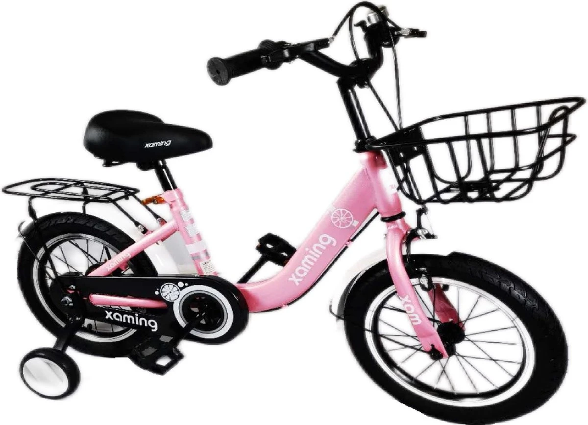Kinderfiets -14 Inch Kinderfiets -vanaf 3-5 Jaar Jongens En Meisjes Fietsen -Terugtrap -Rem -Stabilisatoren(2 Zijwieltjes)-Mandje - Achterbank-de Bel-Roze - Afbeelding 5