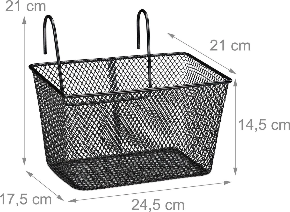 Relaxdays Fietsmand Stuur - Fietsmandje Met Haken - Fiets Mand Voorop - Klein - Metaal - Zwart - Afbeelding 4