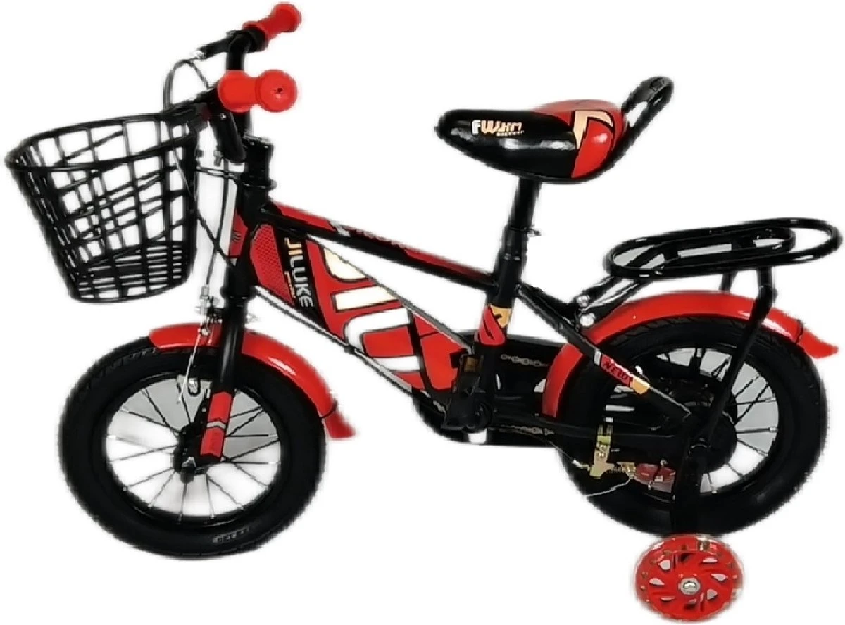 Kinderfiets - 12 Inch Kinderfiets -vanaf 2-4 Jaar Jongens En Meisjes Fietsen - Terugtrap -Rem -Stabilisatoren(2 Zijwieltjes)- Mandje - Achterbank - Rood - Afbeelding 2