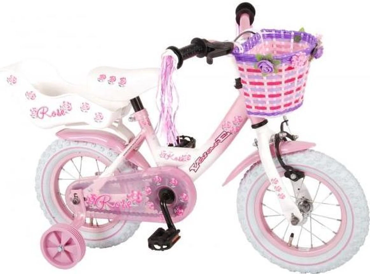 Volare Rose Kinderfiets - 12 Inch - Meisjes - Roze/wit - 95% Afgemonteerd - Afbeelding 2