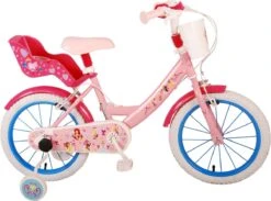 Volare Disney Princess Kinderfiets - Meisjes - 16 Inch - Roze Blauw - Twee Handremmen