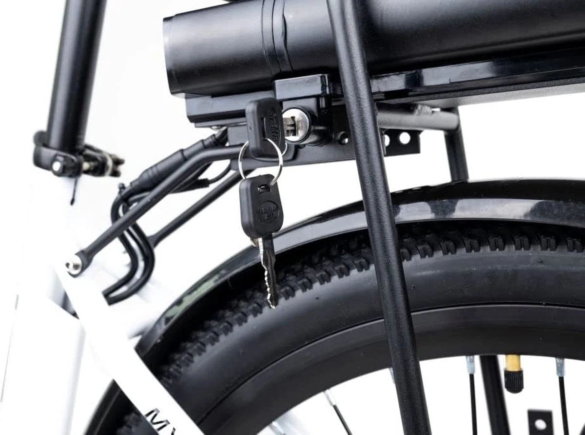 Myatu E-Bike Heren En Dames Lage Instap Met 45 Cm Aluminium Frame, 6 Versnellingen, 250 Wh Afneembare Lithium Batterij 40-80 Km Range, Trekking Ebike Met 1.95 X 26 Inch Wiel (Wit, Urban) - Afbeelding 5