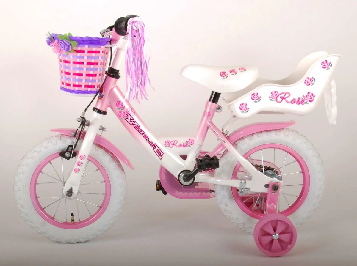 Volare Rose Kinderfiets - 12 Inch - Meisjes - Roze/wit - 95% Afgemonteerd - Afbeelding 6