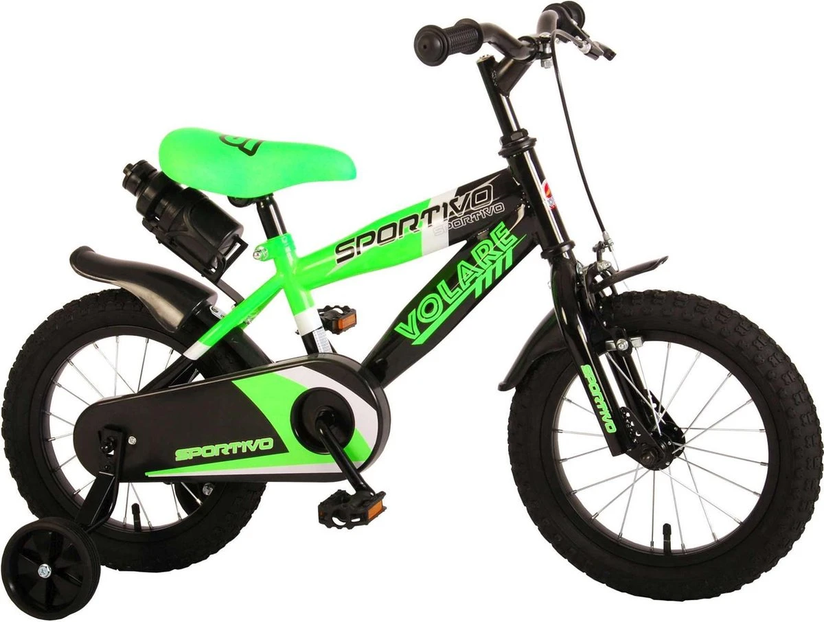 Volare Sportivo Kinderfiets - Jongens - 14 Inch - Neon Groen/Zwart - 95% Afgemonteerd - Afbeelding 2