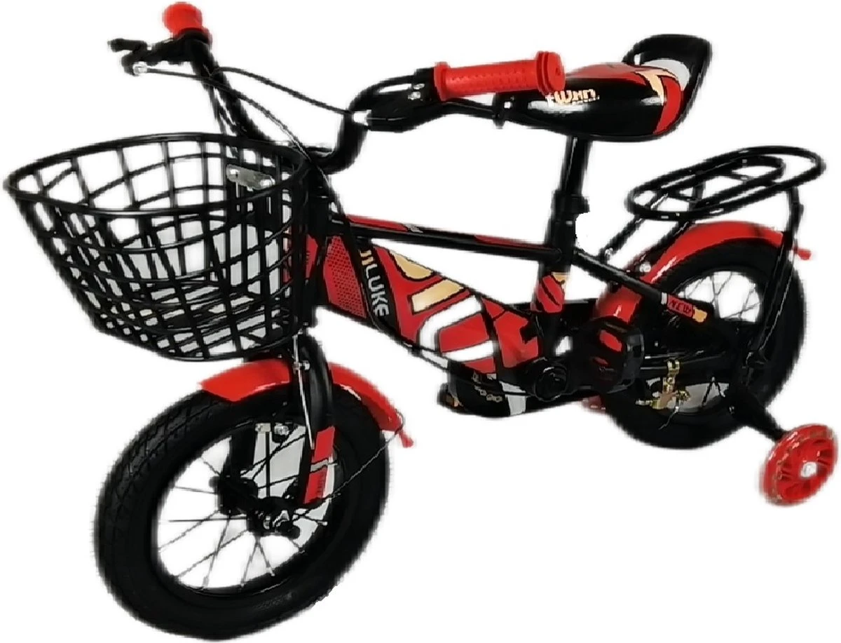 Kinderfiets - 12 Inch Kinderfiets -vanaf 2-4 Jaar Jongens En Meisjes Fietsen - Terugtrap -Rem -Stabilisatoren(2 Zijwieltjes)- Mandje - Achterbank - Rood - Afbeelding 6