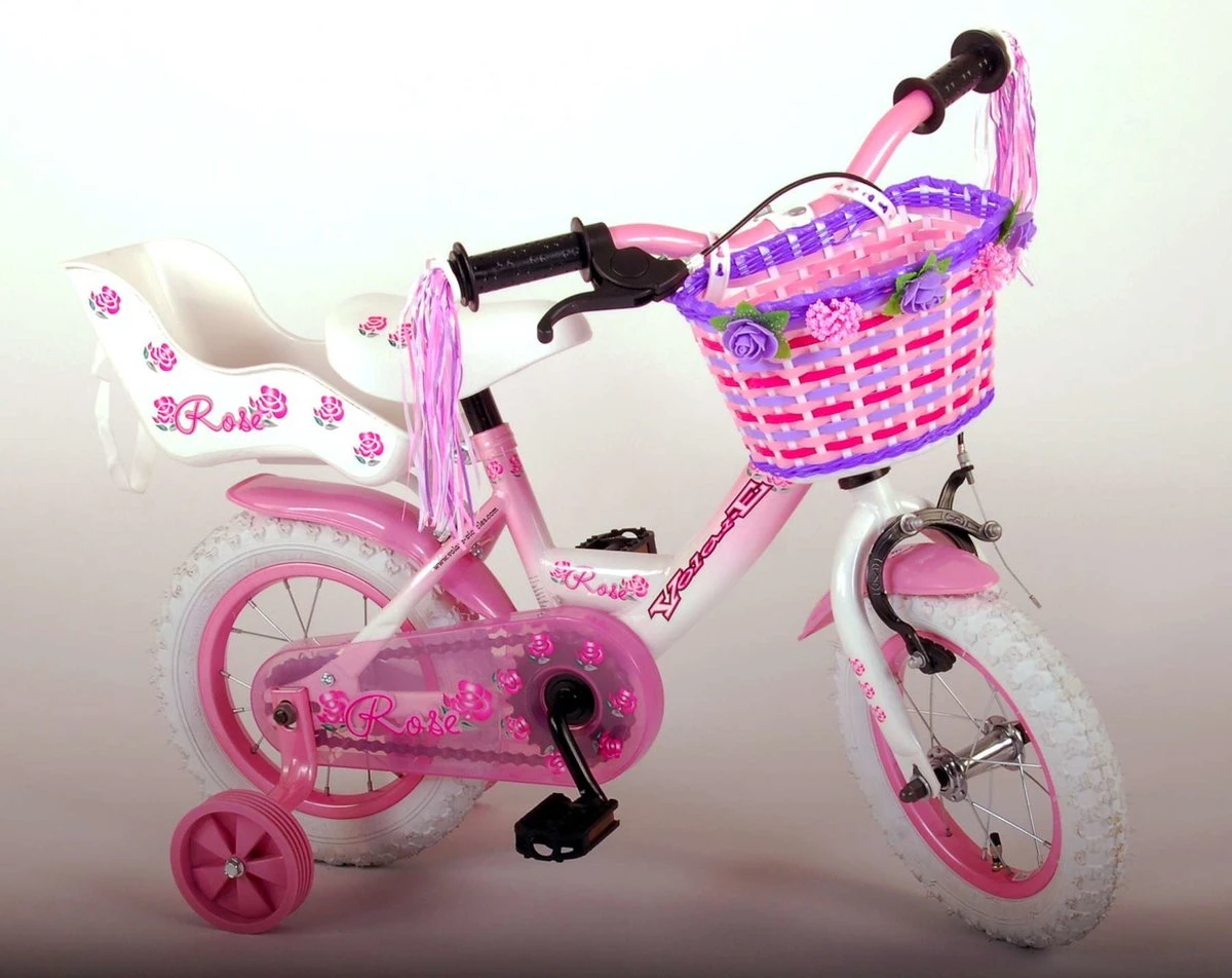 Volare Rose Kinderfiets - 12 Inch - Meisjes - Roze/wit - 95% Afgemonteerd - Afbeelding 5