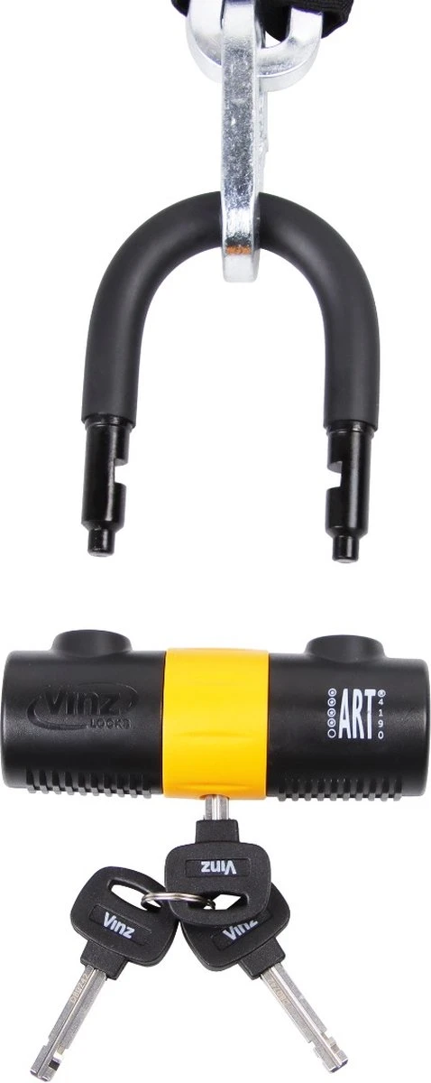 VINZ Trivor ART 4 Kettingslot - 120 Cm Motorslot Van Gehard Staal Met Ring / Scooterslot Met Hangslot / Schijfremslot - Afbeelding 3