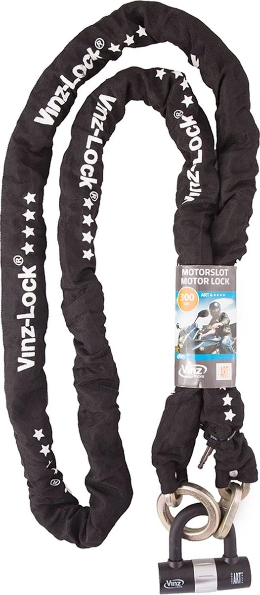 VINZ Trivor ART 4 Kettingslot - 300 Cm Motorslot Van Gehard Staal Met Ring / Scooterslot Met Hangslot / Bootslot 3 Meter /Schijfremslot - Afbeelding 6