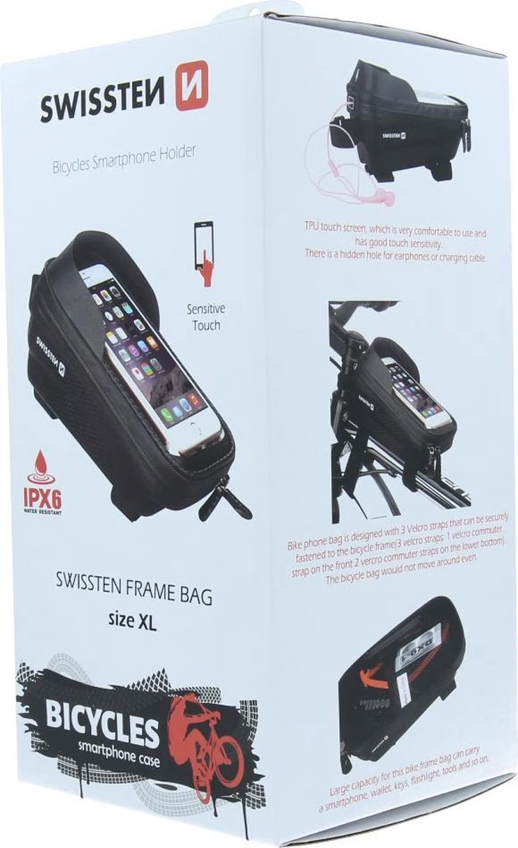 Swissten Telefoonhouder Fiets Waterdicht - Geschikt Voor O.a. IPhone 7/8/SE/X/XS/XR/11/12/13/14 - Pro/Pro Max/Mini/Plus & Diverse Samsung Smartphones Van 5.4 Tot 6.7 Inch - XL - Afbeelding 4