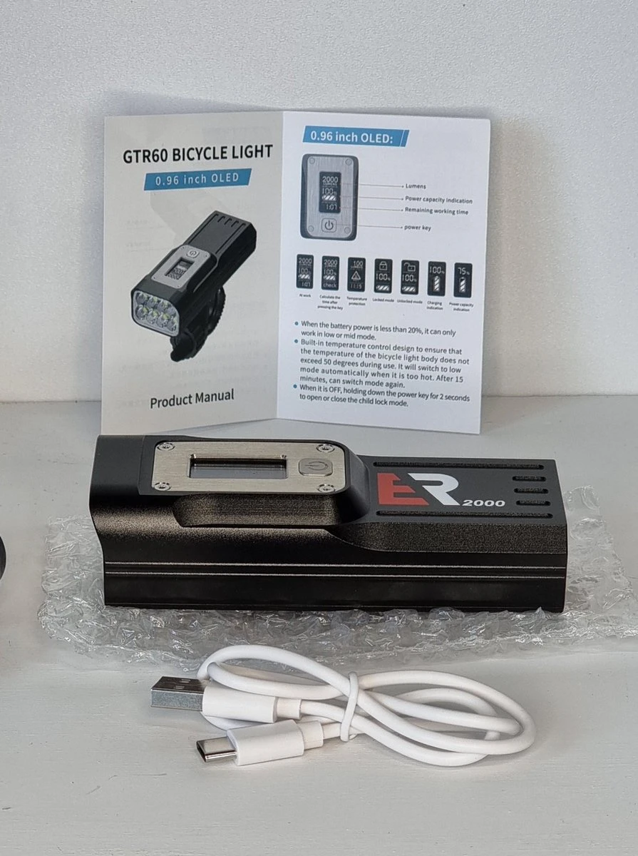 ER-2000 - Fietslicht - Fietsverlichting LED & USB Oplaadbaar - Powerbank 10.000 MAh - Fietslamp Racefiets & MTB - 2.000 Lumen - Afbeelding 2