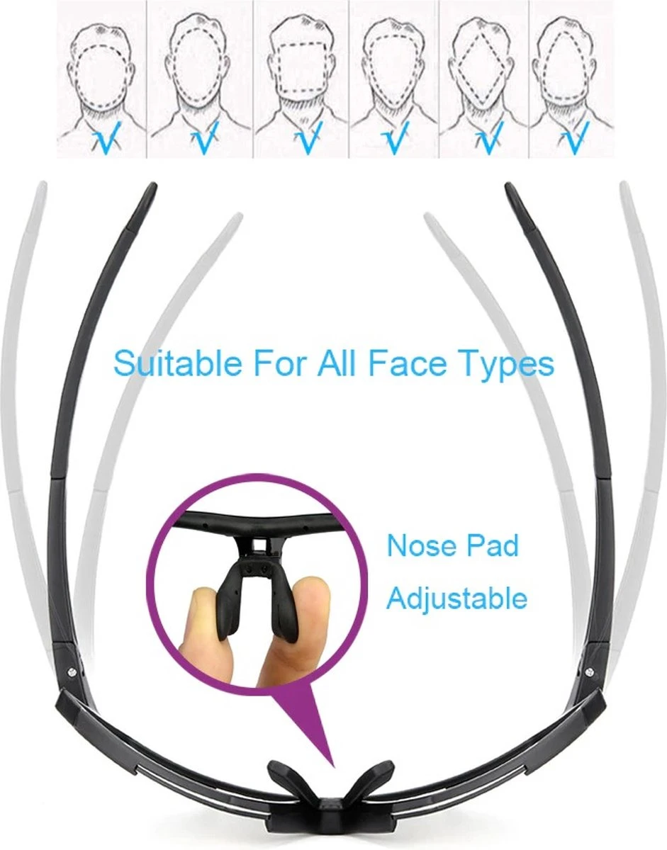 Fietsbril - Sportbril - Racefiets - MTB Mountainbike - 5 Verwisselbare Lenzen En Insert Adapter - Afbeelding 2