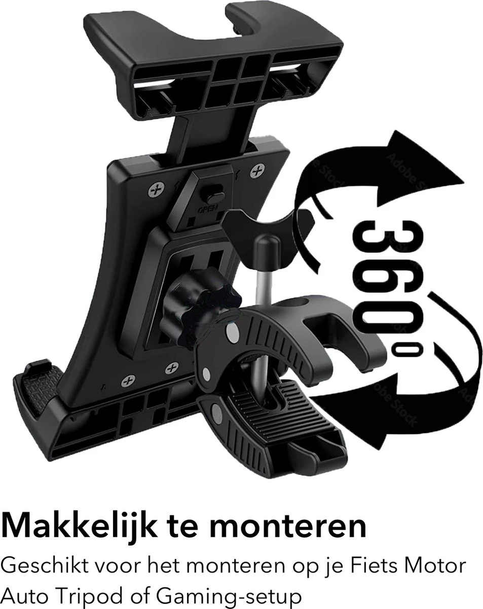 Tablet Houder Hoofdsteun - Tripod BS® - Geschikt Voor Smartphone IPad Telefoonhouder – Verstelbaar Voor Fiets Auto En Motor – Incl 2 Gratis Mounts - Afbeelding 4